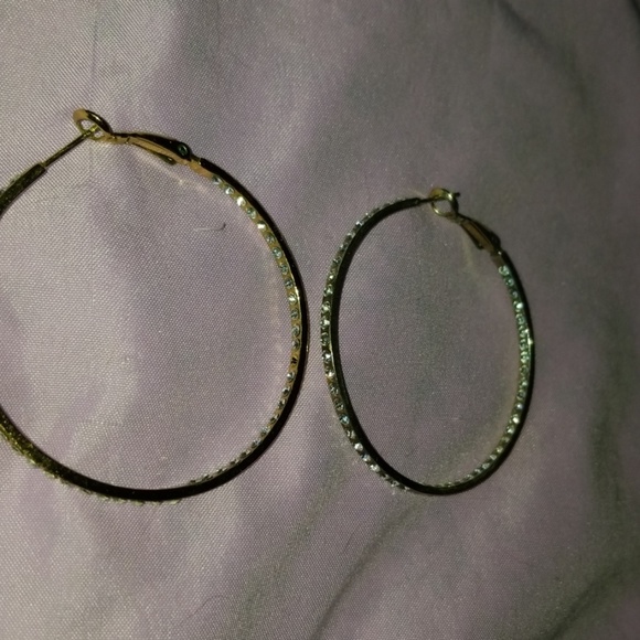 Gold tone and cubic Zirconia hoops. - Picture 2 of 2